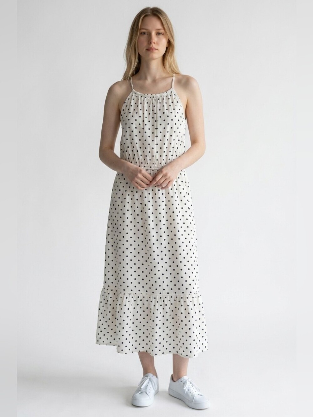 Banana Republic White Halter Maxi Dress with Black Polka Dots